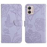 For Motorola Moto G53 5G/G13/G23 HT03 Skin Feel Butterfly Embossed Flip Leather Phone Case(Purple)