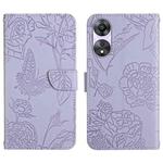 For OPPO A58 5G/A78 5G HT03 Skin Feel Butterfly Embossed Flip Leather Phone Case(Purple)