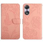 For OPPO Reno8 T 4G HT03 Skin Feel Butterfly Embossed Flip Leather Phone Case(Pink)