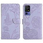 For TCL 40 SE HT03 Skin Feel Butterfly Embossed Flip Leather Phone Case(Purple)