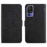 For TCL 40 SE HT03 Skin Feel Butterfly Embossed Flip Leather Phone Case(Black)