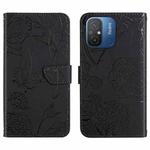 For Xiaomi Redmi 11A 4G HT03 Skin Feel Butterfly Embossed Flip Leather Phone Case(Black)