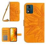 For Motorola Moto E13 4G HT04 Skin Feel Sun Flower Embossed Flip Leather Phone Case with Lanyard(Yellow)