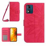 For Motorola Moto E13 4G HT04 Skin Feel Sun Flower Embossed Flip Leather Phone Case with Lanyard(Rose Red)
