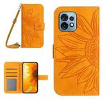 For Motorola Edge+ 2023 HT04 Skin Feel Sun Flower Embossed Flip Leather Phone Case with Lanyard(Yellow)