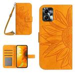 For Motorola Moto G23 4G/G13 4G HT04 Skin Feel Sun Flower Embossed Flip Leather Phone Case with Lanyard(Yellow)