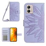 For Motorola Moto G53 5G/G13/G23 HT04 Skin Feel Sun Flower Embossed Flip Leather Phone Case with Lanyard(Purple)