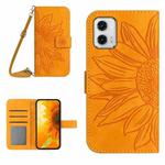 For Motorola Moto G73 5G HT04 Skin Feel Sun Flower Embossed Flip Leather Phone Case with Lanyard(Yellow)