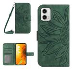 For Motorola Moto G73 5G HT04 Skin Feel Sun Flower Embossed Flip Leather Phone Case with Lanyard(Green)
