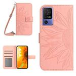 For TCL 40 SE HT04 Skin Feel Sun Flower Embossed Flip Leather Phone Case with Lanyard(Pink)