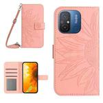 For Xiaomi Redmi 11A 4G HT04 Skin Feel Sun Flower Embossed Flip Leather Phone Case with Lanyard(Pink)