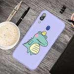 For Galaxy A40 Cartoon Animal Pattern Shockproof TPU Protective Case(Purple Crocodile Bird)