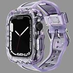 TPU Integrated Case Watch Band For Apple Watch Series 8&7 45mm / SE 2&6&SE&5&4 44mm / 3&2&1 42mm(Transparent Purple)