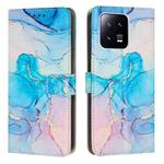 For Xiaomi 13 Painted Marble Pattern Leather Phone Case(Pink Green)