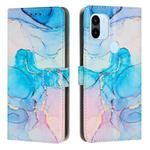 For Xiaomi Redmi A1+ Painted Marble Pattern Leather Phone Case(Pink Green)