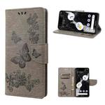 For Google Pixel 7a Butterfly Embossed Horizontal Flip Leather Phone Case(Grey)