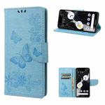 For Google Pixel 7a Butterfly Embossed Horizontal Flip Leather Phone Case(Blue)