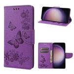 For Samsung Galaxy S23+ 5G Butterfly Embossed Horizontal Flip Leather Phone Case(Purple)