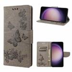 For Samsung Galaxy S23+ 5G Butterfly Embossed Horizontal Flip Leather Phone Case(Grey)