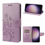 For Samsung Galaxy S23 5G Butterfly Flower Pattern Flip Leather Phone Case(Light Purple)