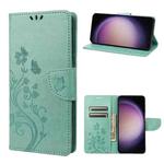 For Samsung Galaxy S23+ 5G Butterfly Flower Pattern Flip Leather Phone Case(Green)