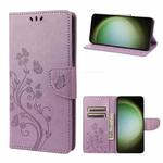 For Samsung Galaxy S23 Ultra 5G Butterfly Flower Pattern Flip Leather Phone Case(Light Purple)