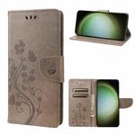 For Samsung Galaxy S23 Ultra 5G Butterfly Flower Pattern Flip Leather Phone Case(Grey)