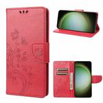 For Samsung Galaxy S23 Ultra 5G Butterfly Flower Pattern Flip Leather Phone Case(Red)