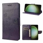 For Samsung Galaxy S23 Ultra 5G Butterfly Flower Pattern Flip Leather Phone Case(Dark Purple)