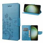 For Samsung Galaxy S23 Ultra 5G Butterfly Flower Pattern Flip Leather Phone Case(Blue)