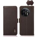 For OnePlus 11 KHAZNEH Side-Magnetic Litchi Genuine Leather RFID Phone Case(Brown)