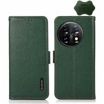 For OnePlus 11 KHAZNEH Side-Magnetic Litchi Genuine Leather RFID Phone Case(Green)