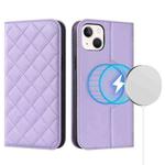 For iPhone 14 Rhombic MagSafe RFID Anti-Theft Wallet Leather Phone Case(Purple)