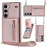 For Samsung Galaxy S23 5G Cross-body Zipper Square TPU+PU Back Cover Case(Rose Gold)