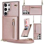 For Samsung Galaxy S23 Ultra 5G Cross-body Zipper Square TPU+PU Back Cover Case(Rose Gold)