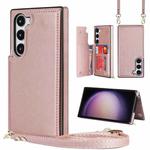 For Samsung Galaxy S23+ 5G Cross-body Square Double Buckle Flip Card Bag TPU+PU Case(Rose Gold)