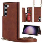 For Samsung Galaxy S23+ 5G Cross-body Square Double Buckle Flip Card Bag TPU+PU Case(Brown)