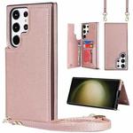 For Samsung Galaxy S23 Ultra 5G Cross-body Square Double Buckle Flip Card Bag TPU+PU Case(Rose Gold)