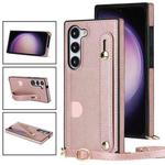For Samsung Galaxy S23 5G Cross-body Wristband Holder Square Phone Case(Rose Gold)