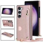 For Samsung Galaxy S23+ 5G Cross-body Wristband Holder Square Phone Case(Rose Gold)