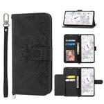 For Google Pixel 7A Skin-feel Flowers Embossed Wallet Leather Phone Case(Black)