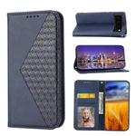 For Google Pixel 7A Cubic Grid Calf Texture Magnetic Closure Leather Phone Case(Blue)