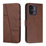 For Xiaomi Redmi 11A 4G Stitching Calf Texture Buckle Leather Phone Case(Brown)