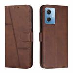 For Xiaomi Redmi Note 12 Global / Poco X5 5G Stitching Calf Texture Buckle Leather Phone Case(Brown)