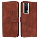 For Xiaomi Redmi K60 / K60 Pro Skin Feel Heart Pattern Leather Phone Case(Brown)