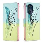 For Motorola Moto G 5G 2023 Colored Drawing Pattern Leather Phone Case(Feather)