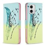 For Motorola Moto G73 5G Colored Drawing Pattern Leather Phone Case(Feather)