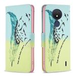 For Nokia C21 Colored Drawing Pattern Leather Phone Case(Feather)