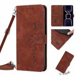 For Xiaomi Redmi 11A 4G Skin Feel Heart Pattern Leather Phone Case with Lanyard(Brown)