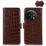 For OnePlus 11 5G Crocodile Top Layer Cowhide RFID Leather Phone Case(Brown)